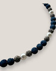 Collar Dafne perlas, lava azul añil y filigranas gunmetal con cristalitos