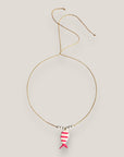 Collar midi pez esmaltado blanco con rayas rosa fucsia y cuentas de lava blancas