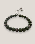 Pulsera gran Dafne con esponja coral verde caqui y filigrana gunmetal con cristalitos