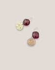 Pendientes gancho resina malva medalla agujereada plata mate
