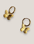 Pendientes aro clic con colgante mariposa acero oro