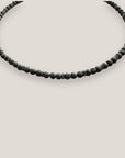 Collar mini base 4mm lava gris claro, rondeles plateados con cristalitos blancos