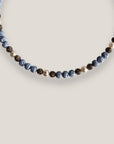 Collar Dafne perlas, esponja coral azul claro y filigranas gunmetal con cristalitos
