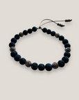 Pulsera Dafne con lava azul añil y filigrana gunmetal con cristalitos brilli