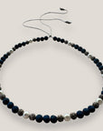 Collar Dafne perlas, lava azul añil y filigranas gunmetal con cristalitos