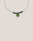 Midi necklace, circle, steel, iridescent green mermaid scales, dark green lava, light green crystal spacers
