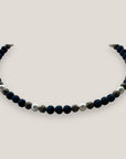 Collar Dafne perlas, lava azul añil y filigranas gunmetal con cristalitos