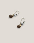 Hook earrings, gold steel, gilded shells, white enamel, white lava, gilded separators, small crystals