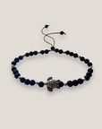 Pulsera tortuga y cuentas plateadas con lava negra