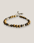 Pulsera Dafne perlas con lava marrón claro y filigrana gunmetal con cristalitos