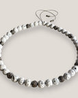 Collar Gran Dafne 10mm lava blanca y filigranas gunmetal con cristalitos blancos