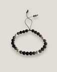 Pulsera Dafne perlas con lava negra y filigrana gunmetal con cristalitos