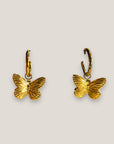 Pendientes aro clic con colgante mariposa acero oro