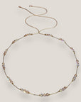 Collar Bella de cristal facetado tornasol rosado, engarce con cadena acero oro