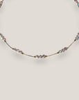 Collar Bella de cristal facetado tornasol rosado, engarce con cadena acero oro