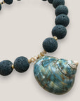 Collar gran caracola turbante verde turquesa esponja coral verde seco