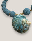 Collar gran caracola turbante azul turquesa esponja coral azul turquesa
