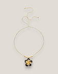 Collar midi flor gran Plumeria gris oscuro amarilla howlitas naturales