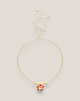 Collar midi flor Plumeria fucsia amarilla howlitas naturales