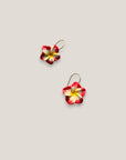 Pendientes gancho acero oro flor Plumeria fucsia amarilla