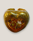 Anillo dorado purpurina con gran circonita corazón, regulable