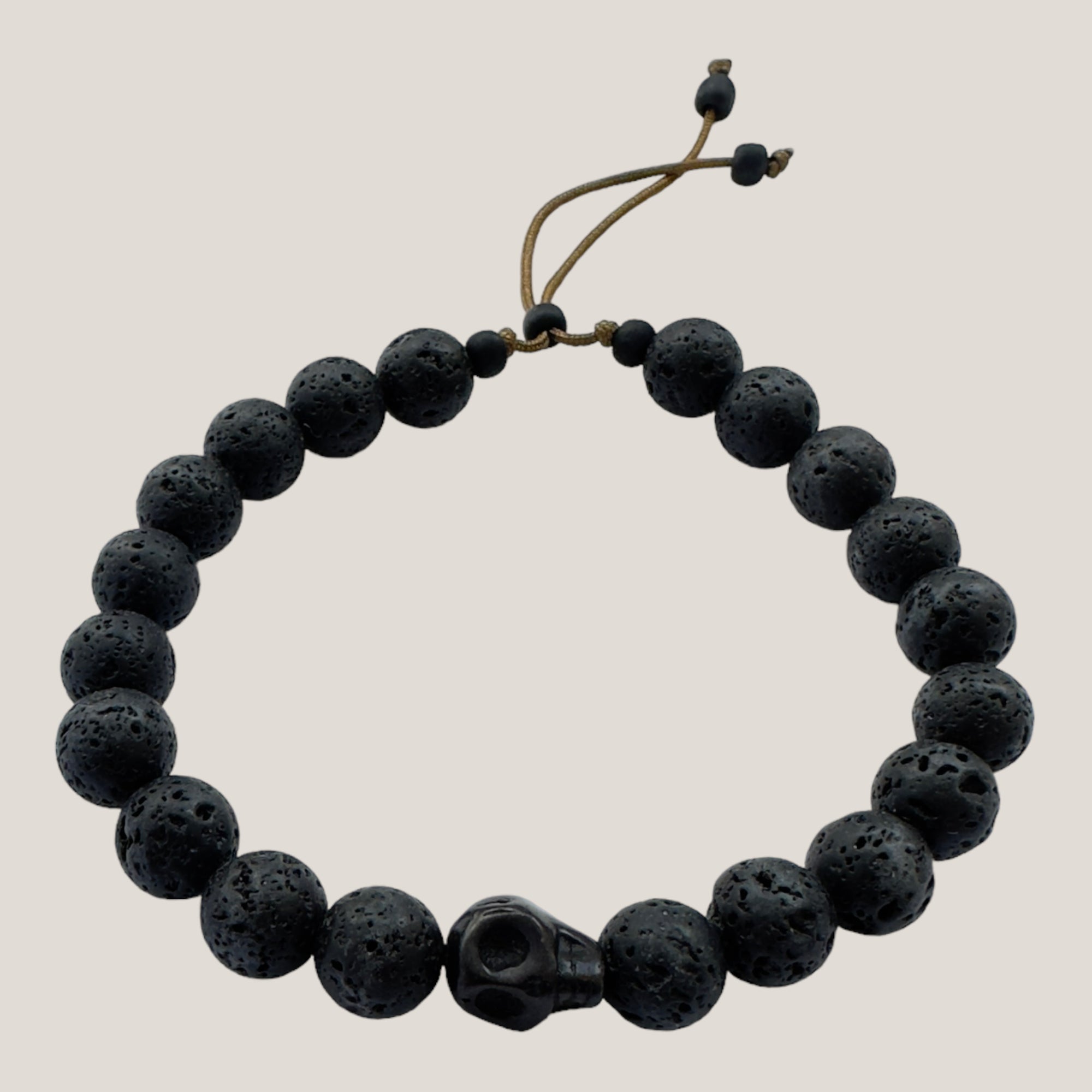 Schwarzes Howlith- und schwarzes Lava-Totenkopf-Armband