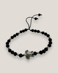 Pulsera tortuga y cuentas plateadas con lava negra