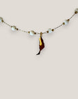 Collar isla Fuerteventura acero oro cadena bolitas cilindros nácar blanco