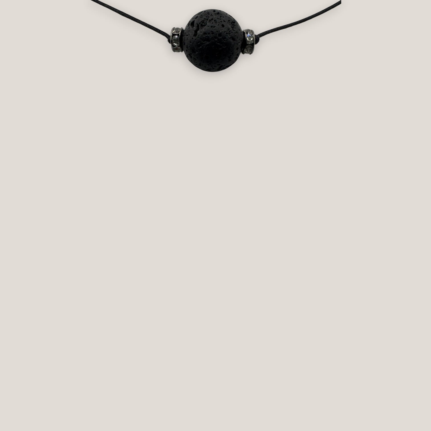 Collar minimal bola de lava negra 12mm separadores gunmetal cristalitos brillantes