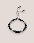 Pulsera Dafne perlas con lava azul añil y filigrana gunmetal con cristalitos