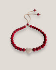 Pulsera corazón nácar con cuentas de lava roja y aros de acero oro