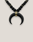 Collar luna cuerno lava negra separadores dorados cristal negro