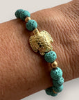 Bracelet with large golden turtle and colored lava