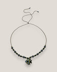 Collar medi pez verde azul amarillo esponja coral azul claro lava verde oscuro y cristales facetados verde claro