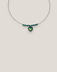 Collar midi corazón plateado escamas de sirena turquesa tornasoladas lava azul turquesa separadores cristalitos turquesas