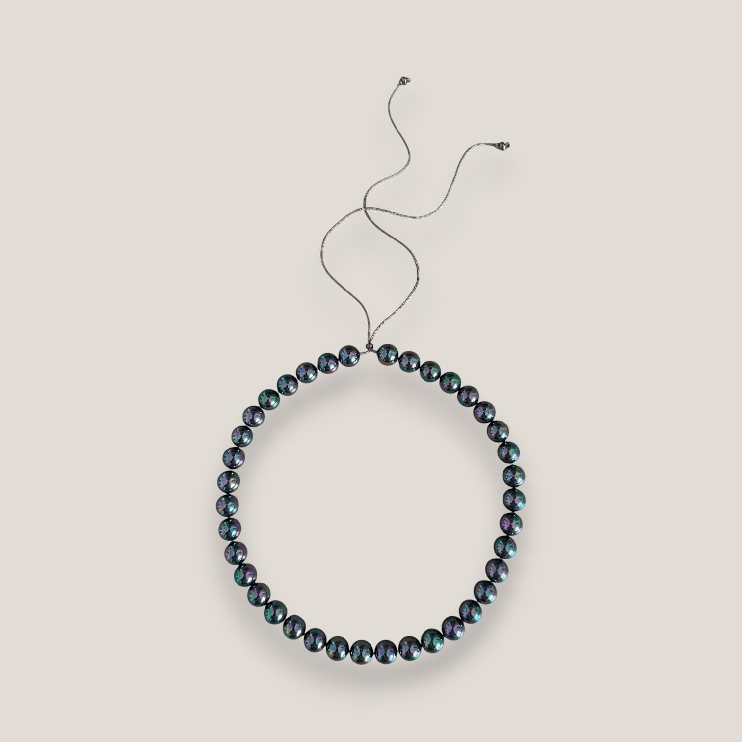 Collar base 10mm perlas de cristal gris oscuro tornasolado