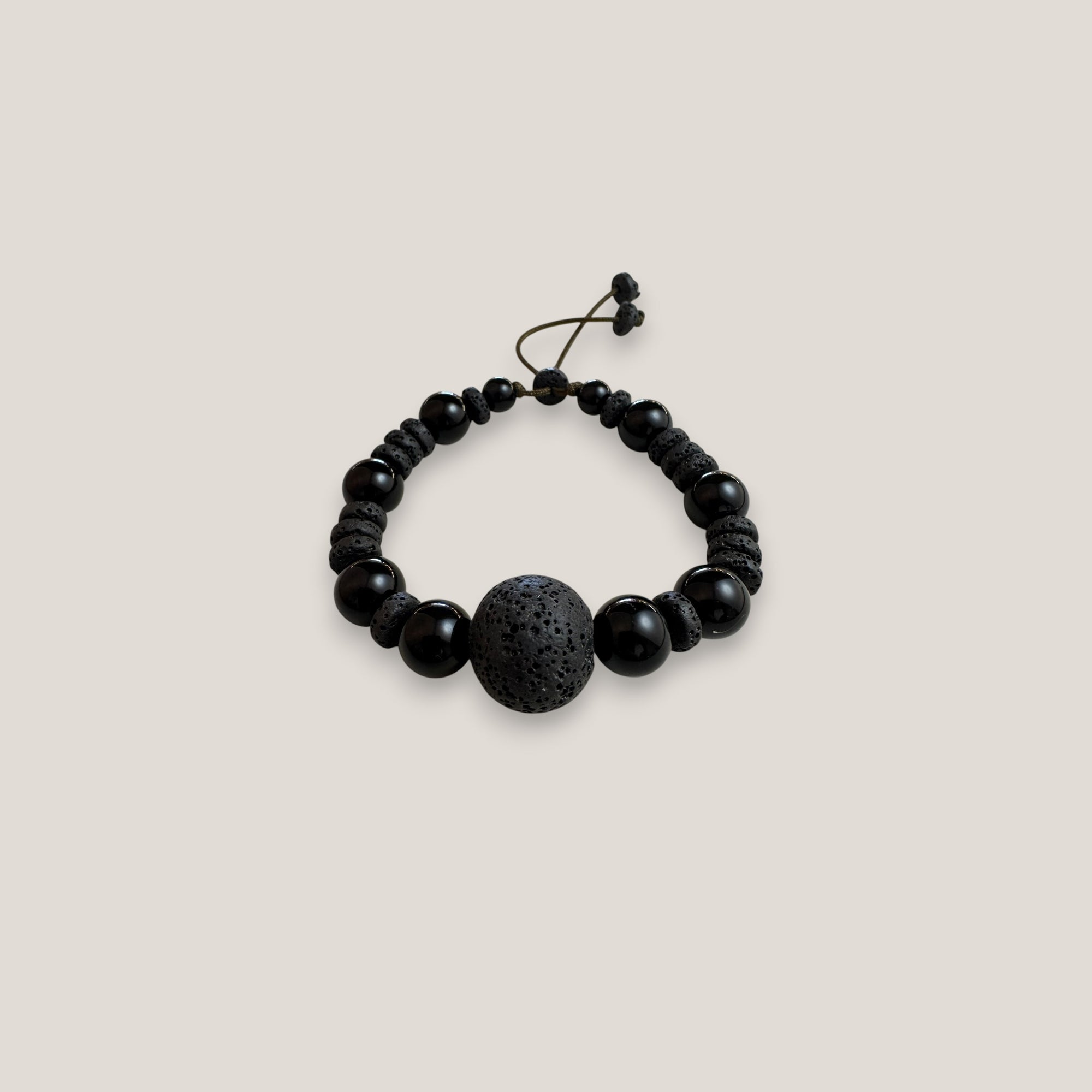 Pulsera ónix gran cuenta esponja coral negra 20mm