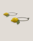 Minimalist hoop earrings in bronze with lemon and resin leaf