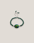 Oval bracelet, steel, iridescent turquoise mermaid scales, turquoise lava, turquoise crystal spacers