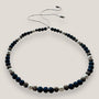Collar Dafne perlas, lava azul añil y filigranas gunmetal con cristalitos