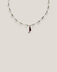 Collar isla Fuerteventura acero oro cadena bolitas cilindros nácar blanco