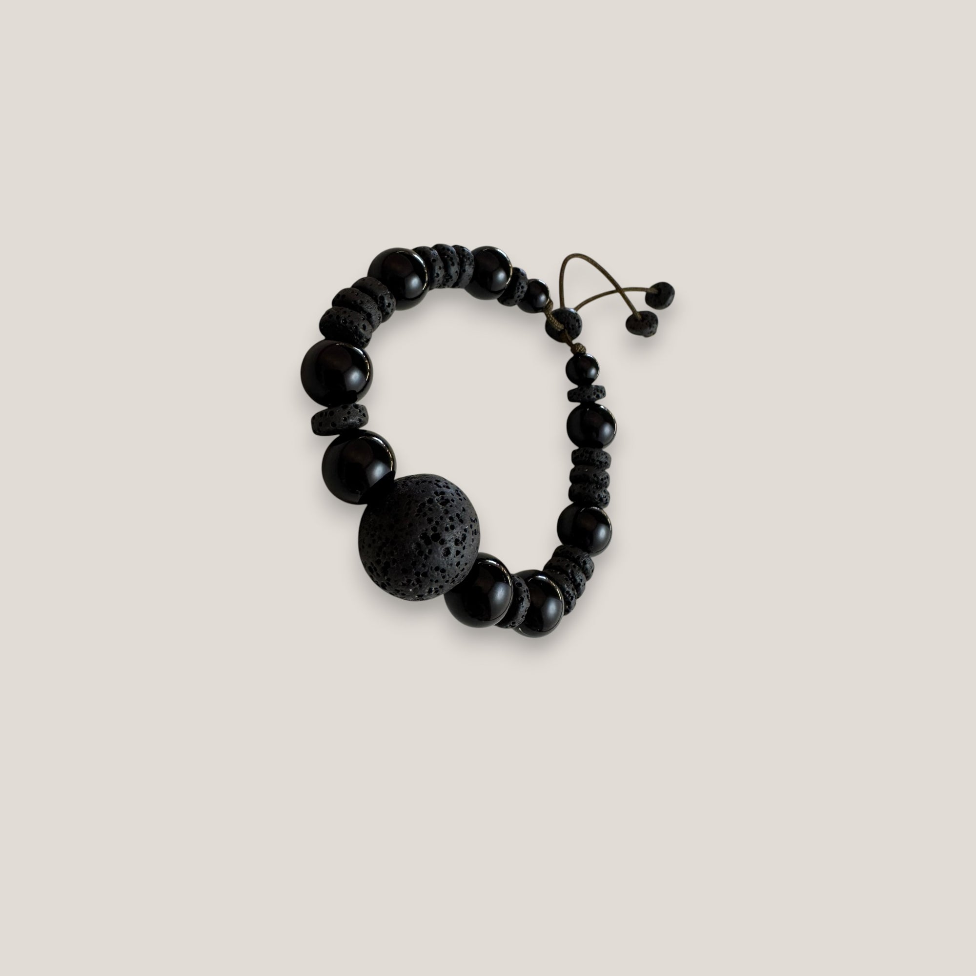 Pulsera ónix gran cuenta esponja coral negra 20mm
