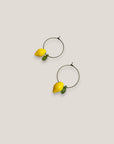 Minimalist hoop earrings in bronze with lemon and resin leaf