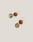 Amber brown resin hook earrings ammonite fossil gold