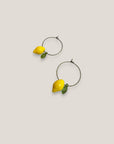 Minimalist hoop earrings in bronze with lemon and resin leaf