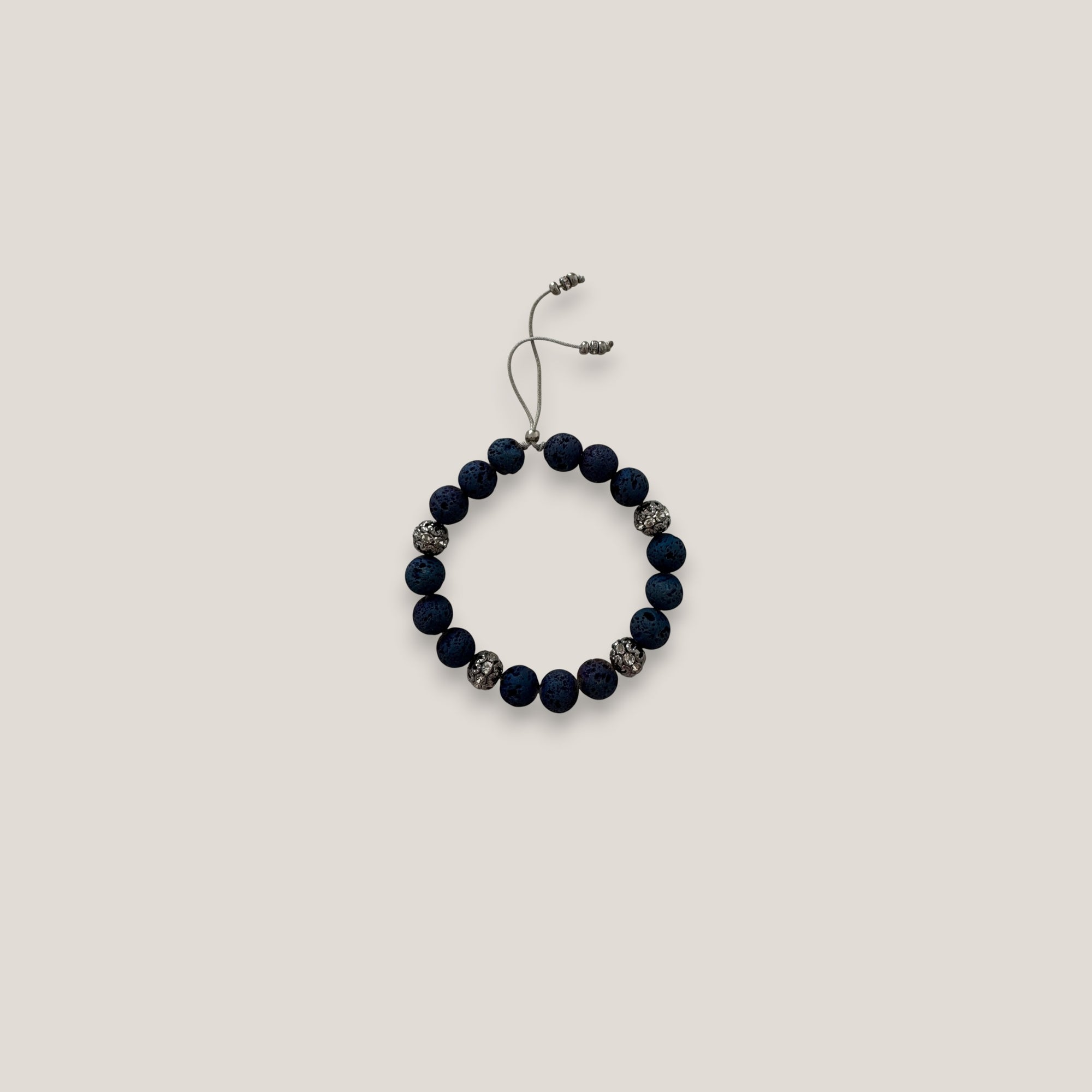 Pulsera Dafne 10mm lava azul añil filigrana gunmetal con cristalitos