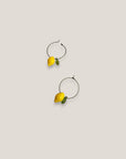 Minimalist hoop earrings in bronze with lemon and resin leaf