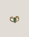 Länglicher, ovaler Ring aus vergoldetem Stahl mit Türkis-Jade.