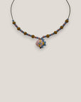 Collar medi pez rosa azul amarillo esponja coral naranja oscuro lava rosa y cristales facetados azul claro