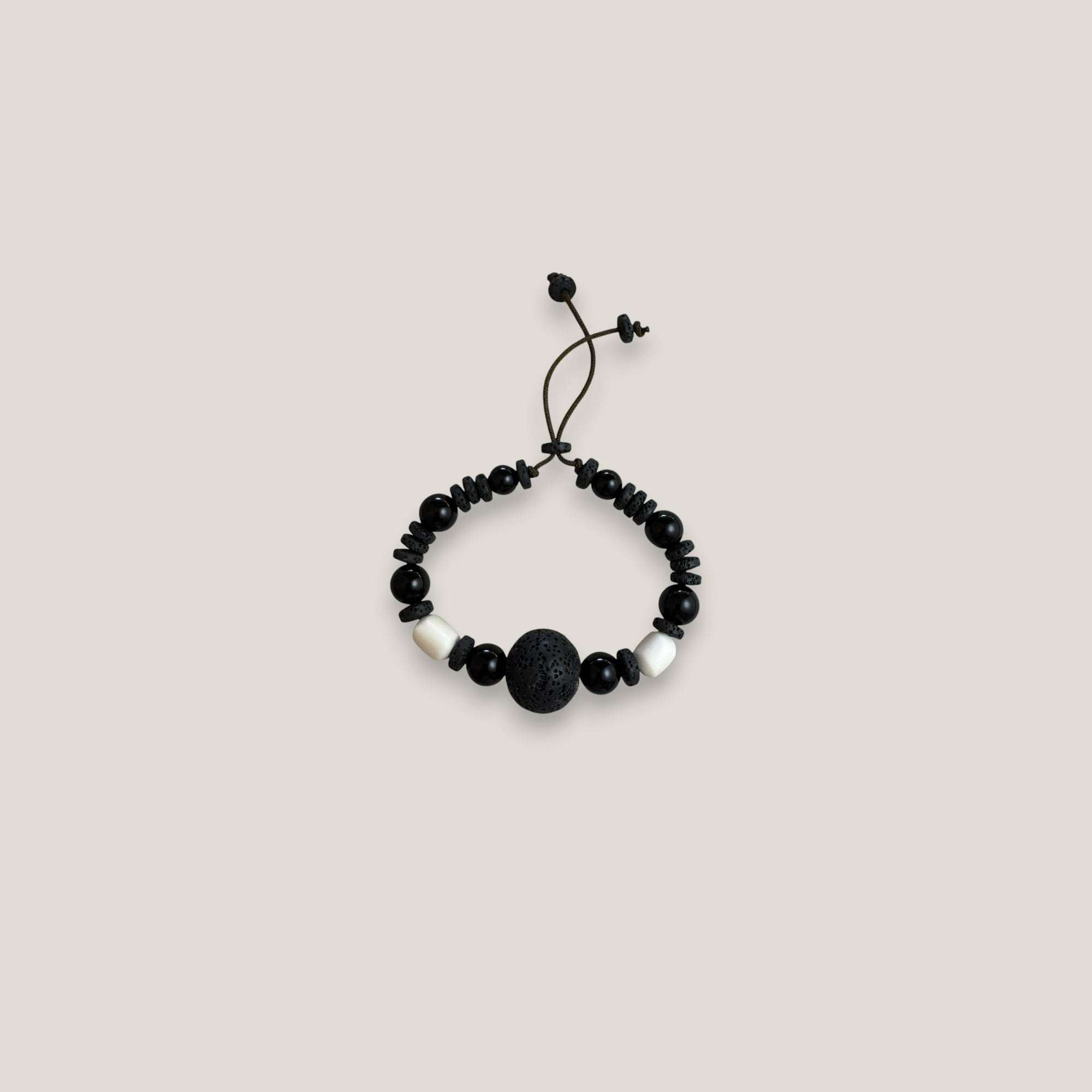 Pulsera ónix hueso gran cuenta esponja coral negra 20mm